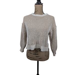 Blu Pepper Boxy Brown & Cream Striped Thick Knit Sweater Boho Cottage‎
